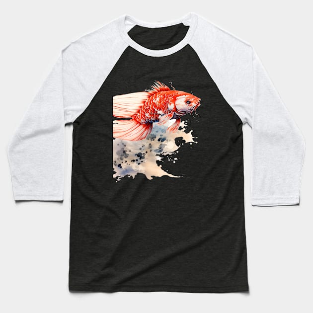 Magical Koi: Perseverance and Prosperity on a Dark Background Baseball T-Shirt by Puff Sumo